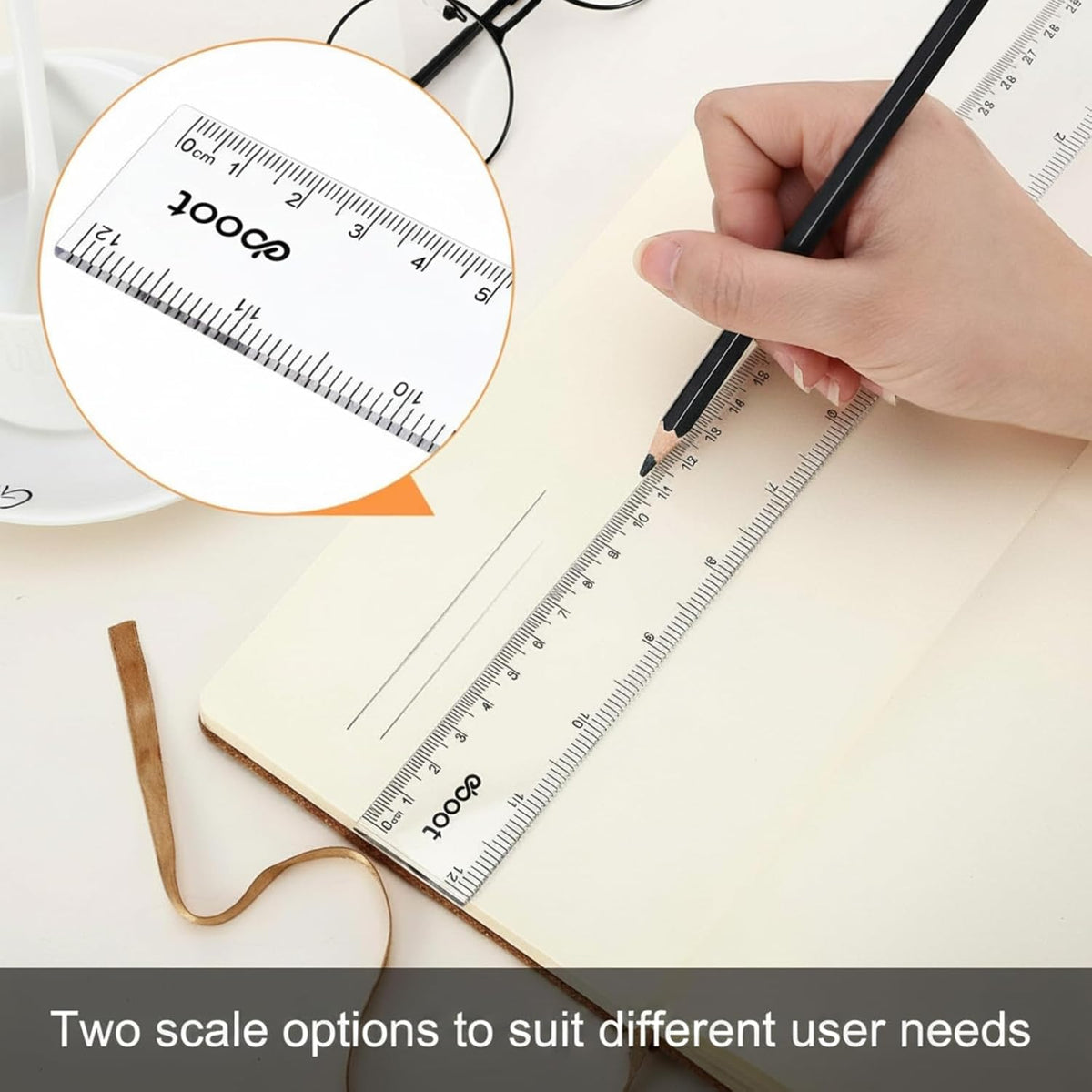 EBOOT 2 Pcs Clear Plastic Ruler Straight Ruler for School, 12 Inch