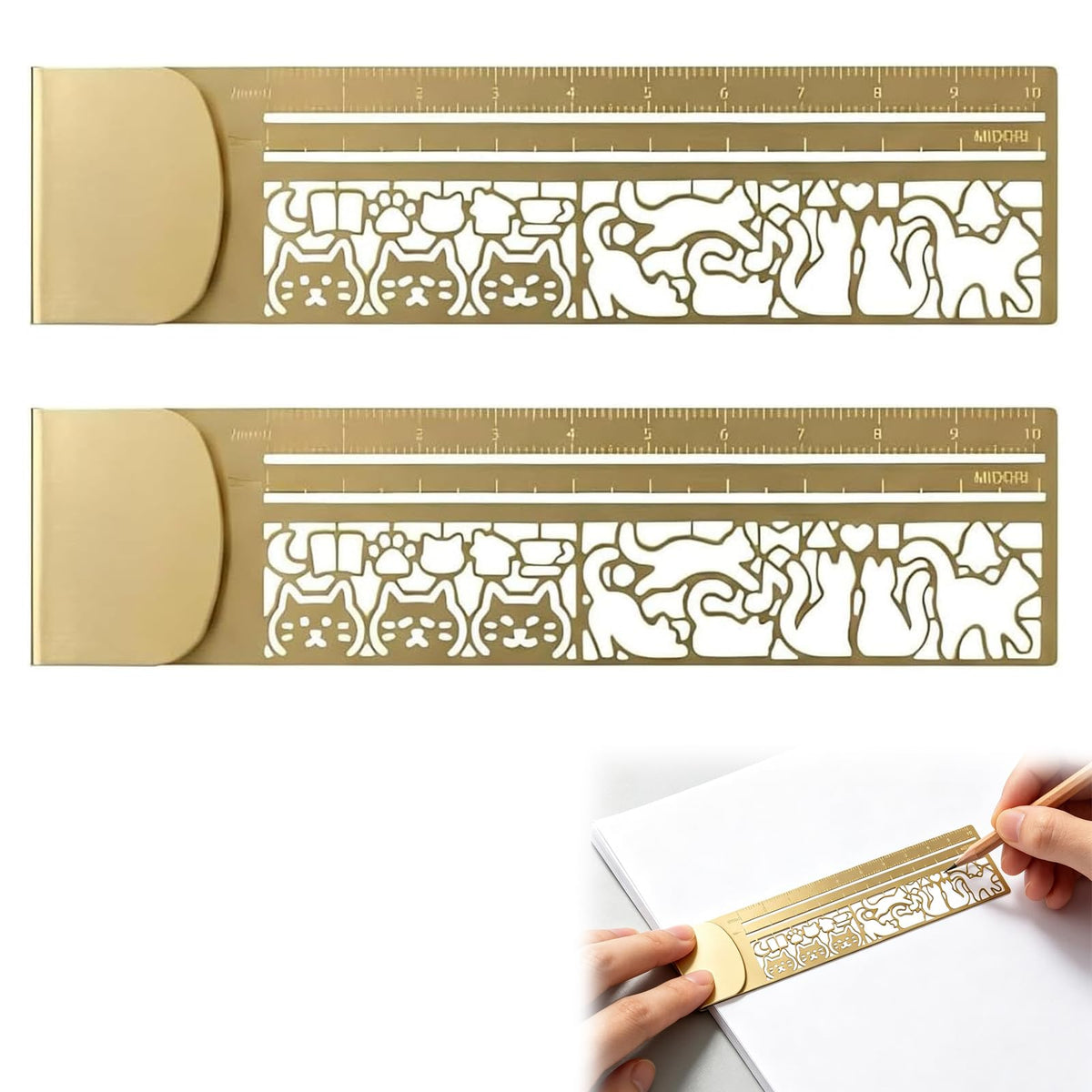 Cute Hollow Cat 2-in-1 Metal Bookmark Ruler, Cat Bookmark Ruler, Metal Stencil Bookmarks, Multifunctional Straight with Measuring Tool for School Home Office Reading Stationery (3Mix)