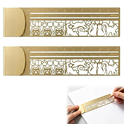 Cute Hollow Cat 2-in-1 Metal Bookmark Ruler, Cat Bookmark Ruler, Metal Stencil Bookmarks, Multifunctional Straight with Measuring Tool for School Home Office Reading Stationery (3Mix)