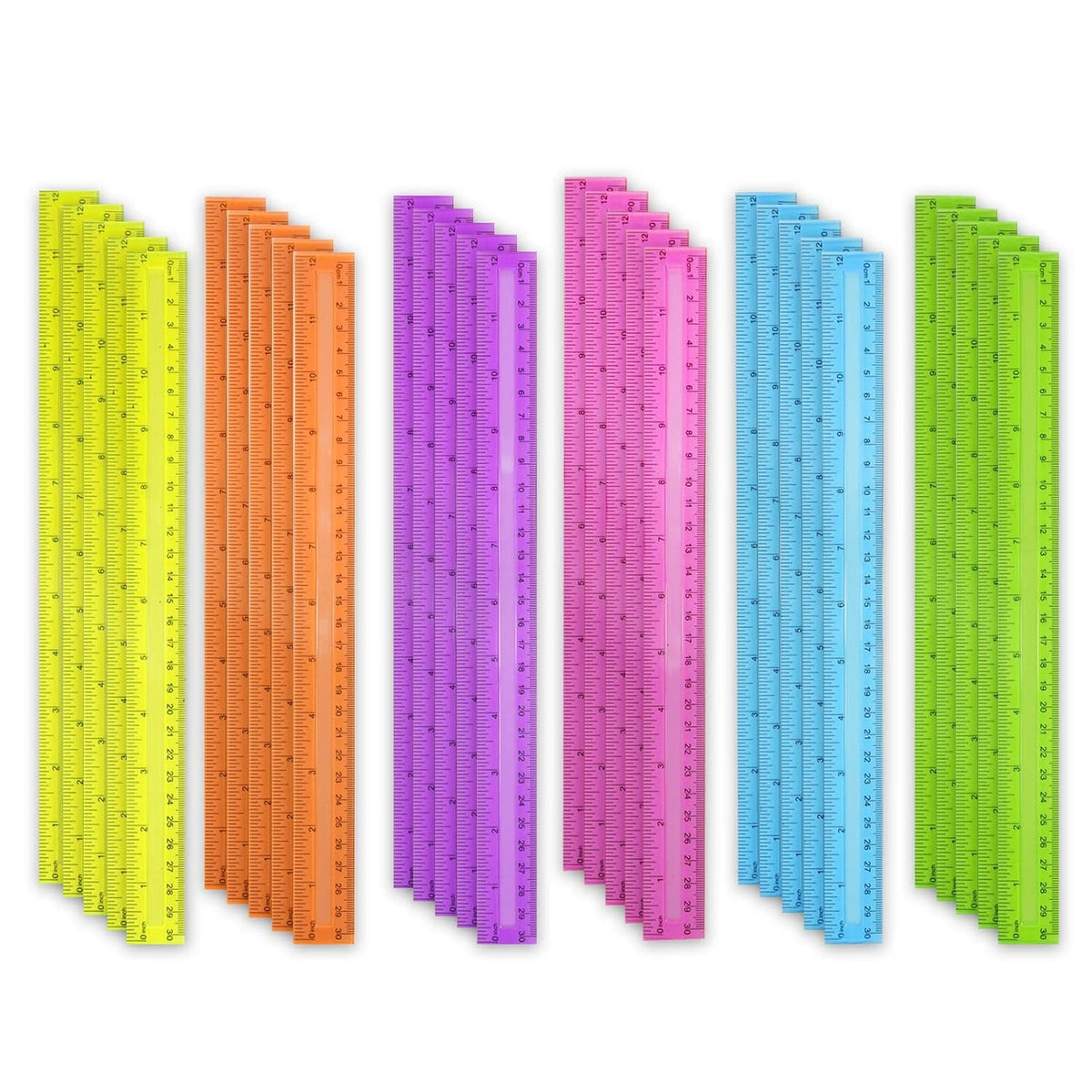 30 Pack Clear Plastic Rulers 12 Inch, Transparent Bulk Rulers for Classroom