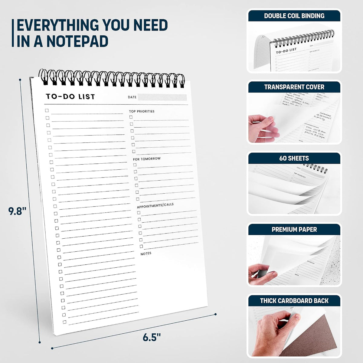 To Do List Notepad with Multiple Functional Sections, Spiral Daily Planner