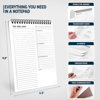 To Do List Notepad with Multiple Functional Sections, Spiral Daily Planner