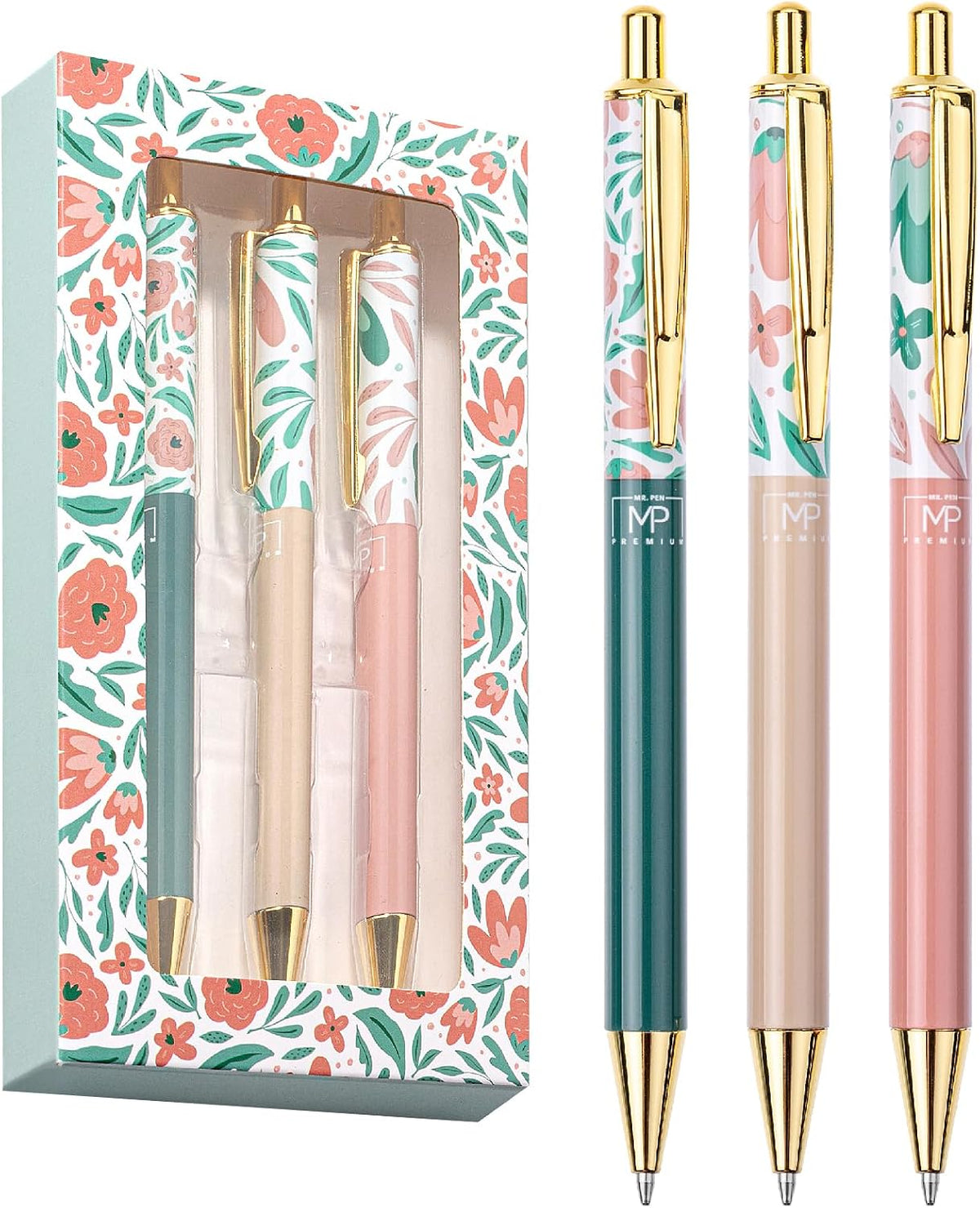 Mr. Pen- Luxury Floral Pen Set, 3 pcs, Black Ink Ballpoint Pens, Floral Pen