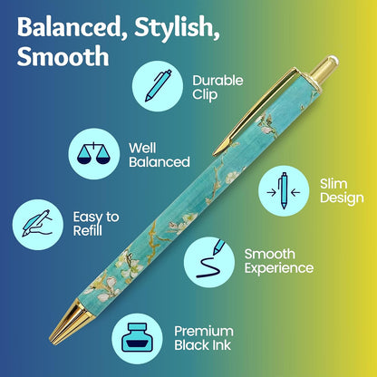 MESMOS 3pc Van Gogh Fancy Pen Set, Nice Cute Luxury Aesthetic Pens for Women Journaling, Pretty Luxury Office Journaling Journal Pens Women