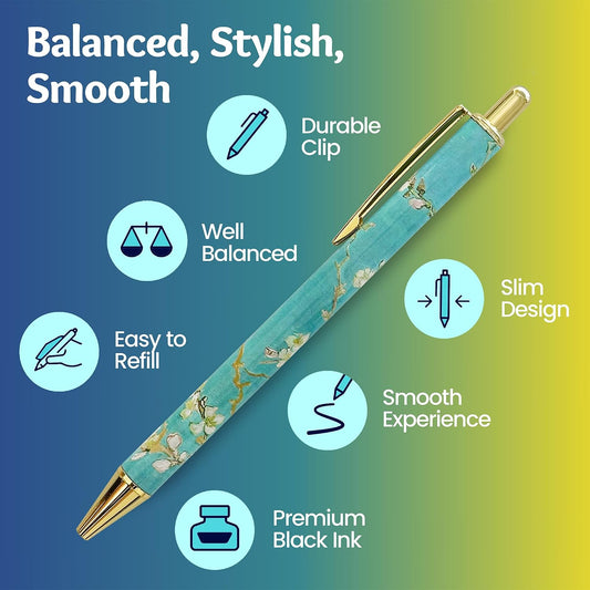 MESMOS 3pc Van Gogh Fancy Pen Set, Nice Cute Luxury Aesthetic Pens for Women Journaling, Pretty Luxury Office Journaling Journal Pens Women
