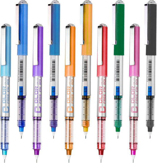 EYEYE Needle Rollerball Pens 0.5mm, 10 Assorted Colors Extra Fine Point Pen Quick Dry, Liquid Ink Pens Fine Point Smooth Writing Pen for Journaling, Note Taking, Office, Doodling & Gifts