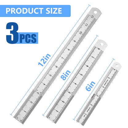 DTDNZKN 3 Pcs Stainless Steel Rulers, 6", 8", 12" (15cm,20cm,30cm)