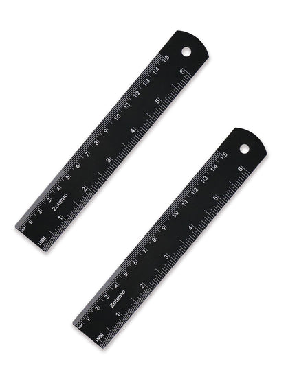 6 Inch Metal Ruler Set - Dual Scale Metric & Imperial,150 mm Straight Edge Rule, Laser Engraved, Edge-to-Edge Measuring for School, Geometry, Crafting & Gifts (2-Pack)