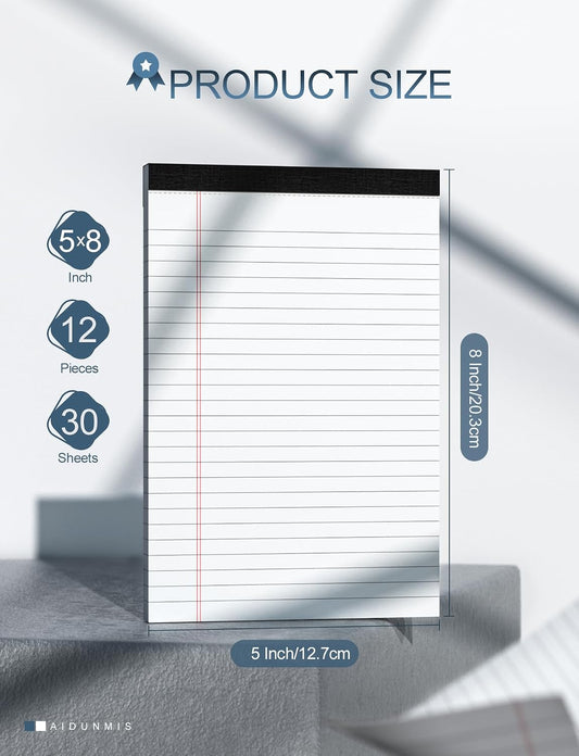 12 Pack Note Pads 5x8 Small Legal Pads White Notepads 5x8 Inch Paper Pads