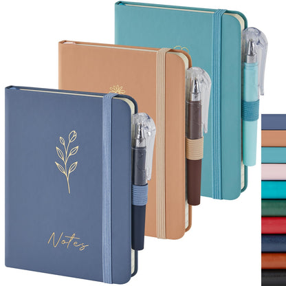 Small Notebook Pocket Journal, A6 3.7" x 5.7", 3 Pack, Black Leather Cover