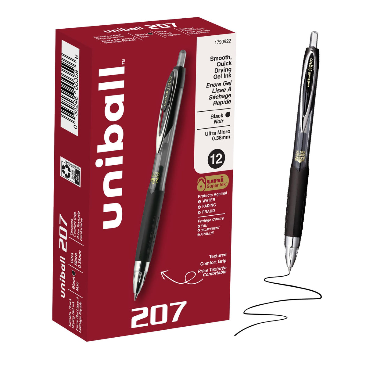 uniball™ 207 Plus+ Gel Pens, Black Ink, 0.7mm Medium Point, 4 Count