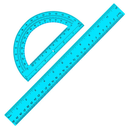 Zonon 2 Pcs 12 Inch Clear Ruler and 6 Inch Plastic Protractor Set, Clear