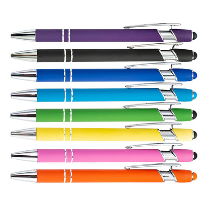 PASISIBICK 12-Piece Black Ballpoint Pen with Stylus Tip, 2 in 1 Stylish Metal Touch Screen Pen - Black Ink, 1.0 mm Medium Point - 5.5 x 0.4 inch / 14 x 1 cm