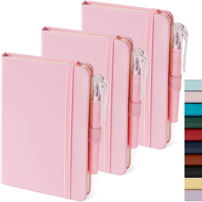 Small Notebook Pocket Journal, A6 3.7" x 5.7", 3 Pack, Black Leather Cover
