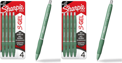 Sharpie S-Gel Gel Pens, Green Barrel, Black Ink, Medium Point (0.7mm), 4 Count - For Home, Office, College, Journaling, Drawing, Note-Taking, Writing