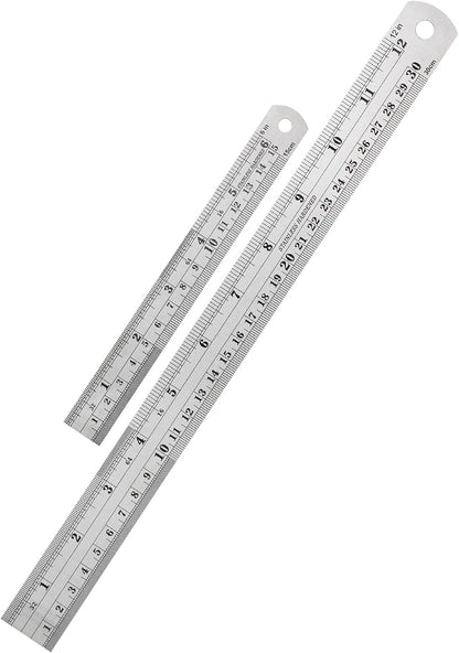 Mr. Pen- Metal Straight Edge Ruler, 2 Pack, 6" and 12", Silver