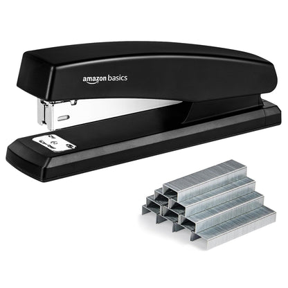 Amazon Basics Office Stapler with 1000 Staples, 25 Sheet Capacity, Non-Slip, Black, Home Office