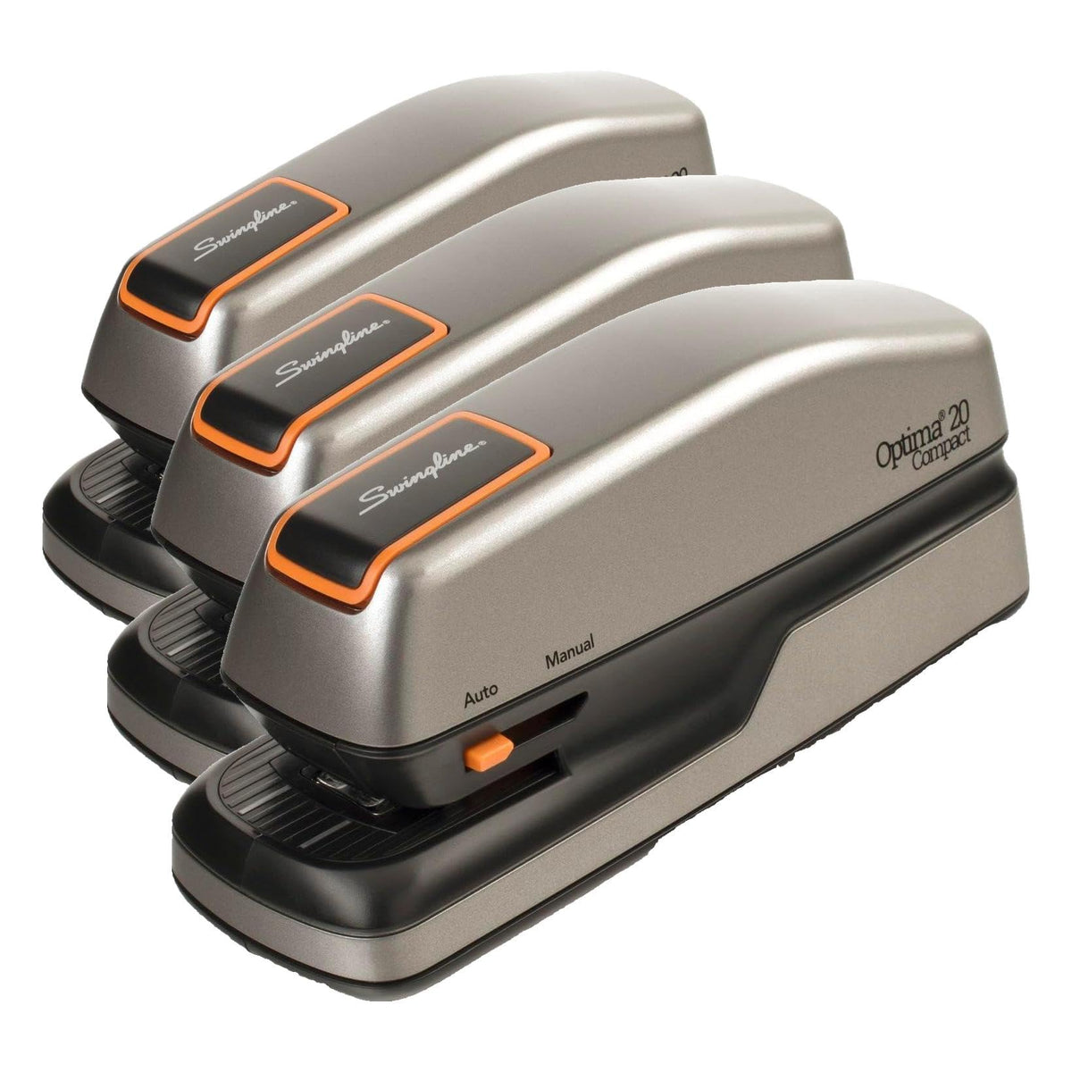 Swingline Electric Stapler, 20 Sheet Capacity, Optima 20, Jam Free, Compact, Automatic or Manual, Plug In or Battery, Orange and Gray (48207)