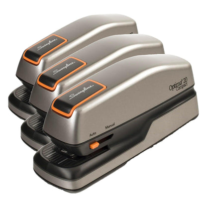 Swingline Electric Stapler, 20 Sheet Capacity, Optima 20, Jam Free, Compact, Automatic or Manual, Plug In or Battery, Orange and Gray (48207)