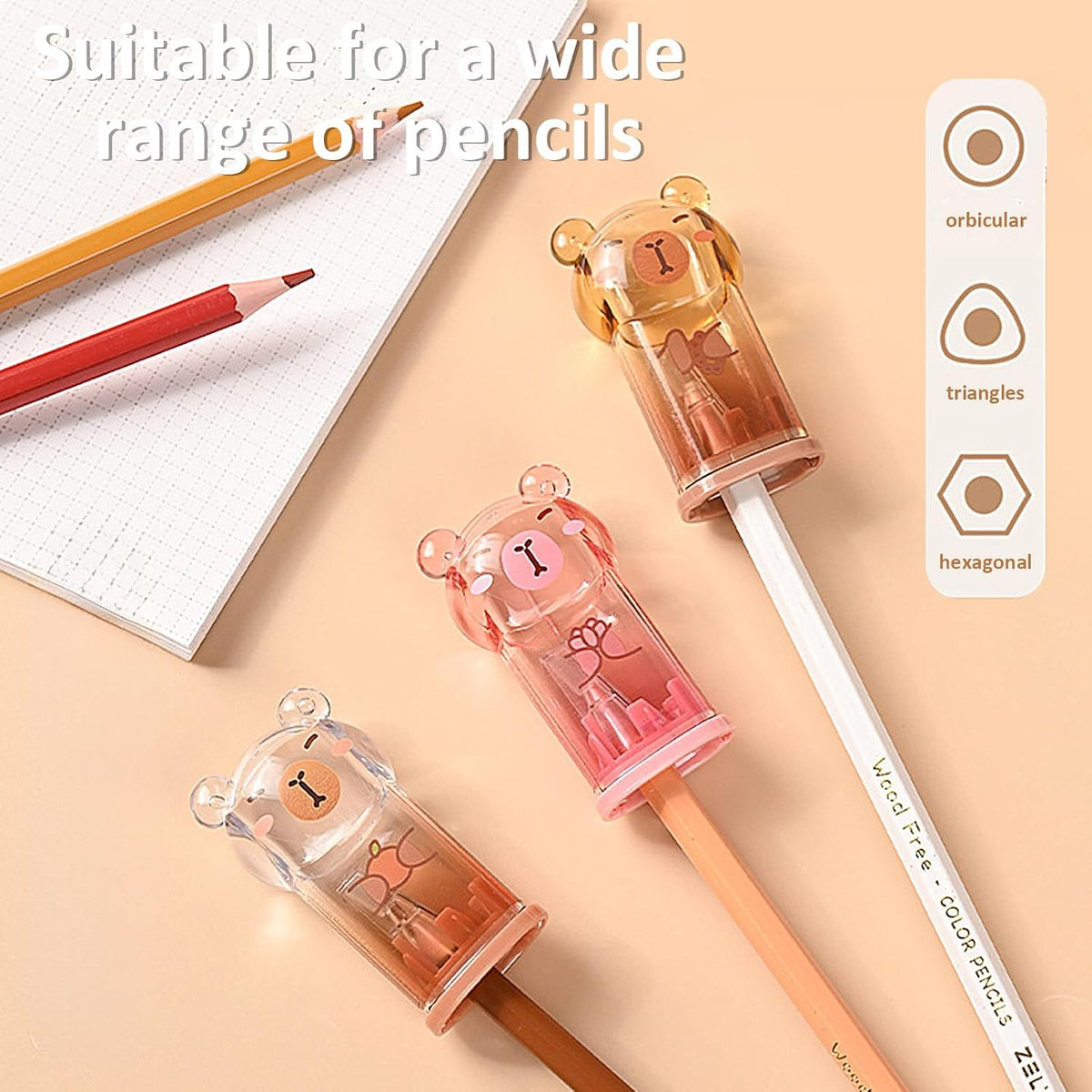 3Pcs Capybara Pencil Sharpeners, Cute Kawaii Stationery Supplies