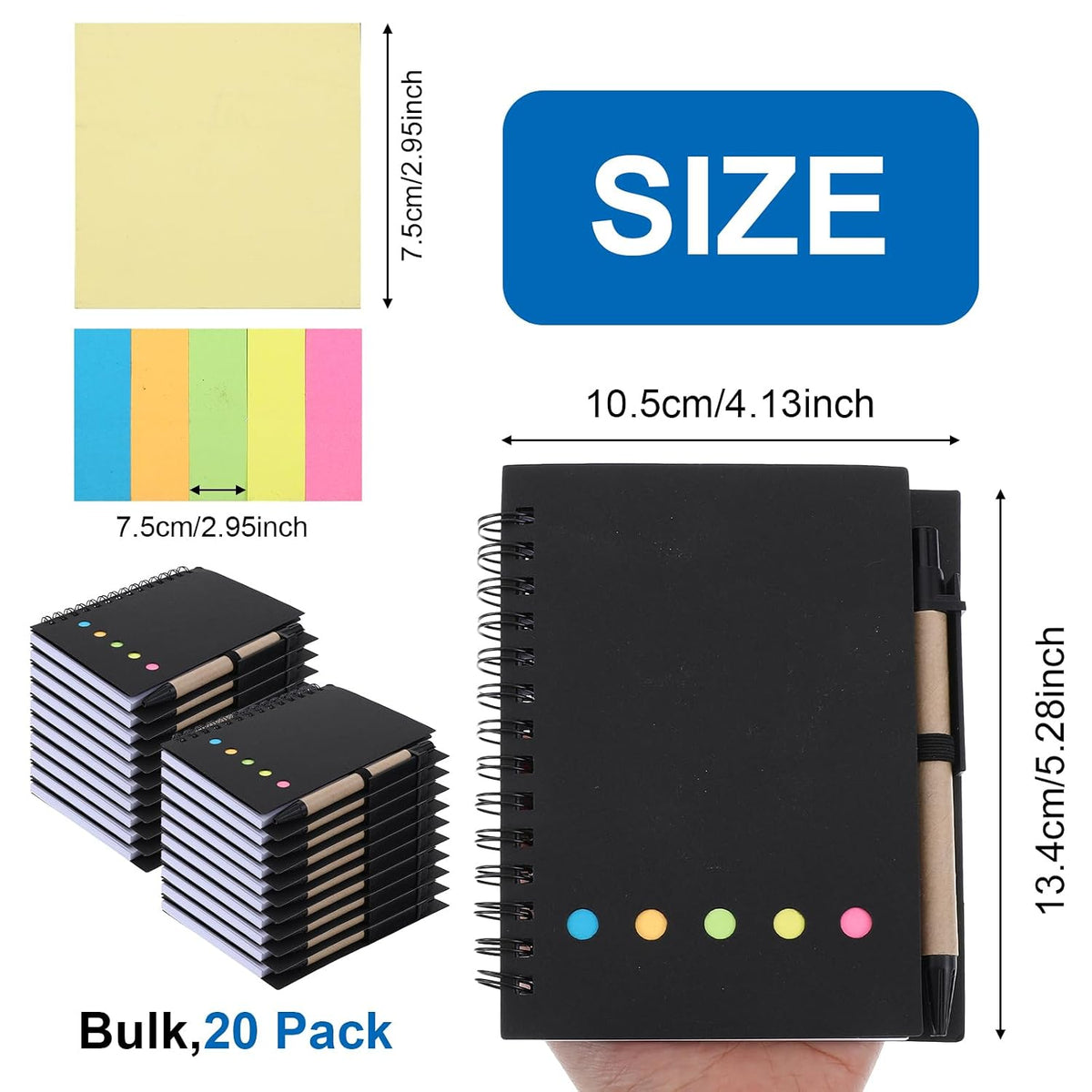 Douaowoc 20 Pack Lined Spiral Notebook Small Notepad and Pen Set Steno Pads Lined Notepad Black Pocket Notebook for Business Office School Supplies