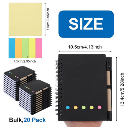 Douaowoc 20 Pack Lined Spiral Notebook Small Notepad and Pen Set Steno Pads Lined Notepad Black Pocket Notebook for Business Office School Supplies