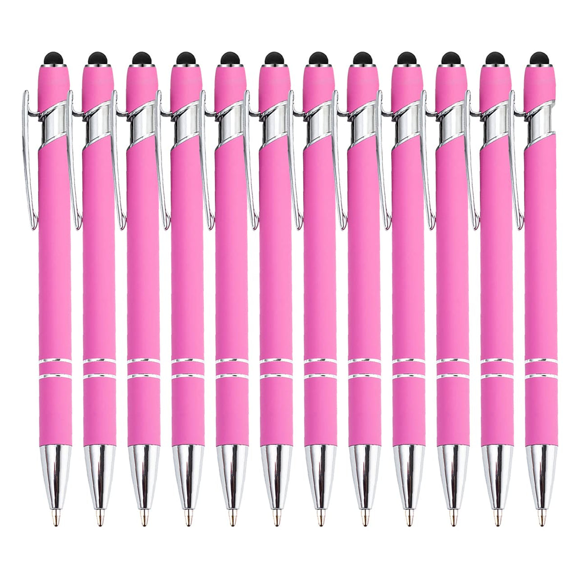 PASISIBICK 12-Piece Black Ballpoint Pen with Stylus Tip, 2 in 1 Stylish Metal Touch Screen Pen - Black Ink, 1.0 mm Medium Point - 5.5 x 0.4 inch / 14 x 1 cm