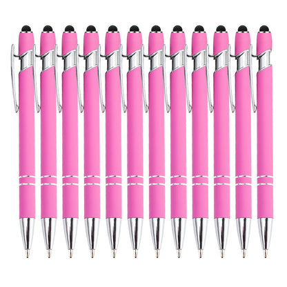 PASISIBICK 12-Piece Black Ballpoint Pen with Stylus Tip, 2 in 1 Stylish Metal Touch Screen Pen - Black Ink, 1.0 mm Medium Point - 5.5 x 0.4 inch / 14 x 1 cm