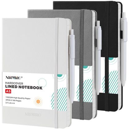 Small Notebook Pocket Journal, A6 3.7" x 5.7", 3 Pack, Black Leather Cover