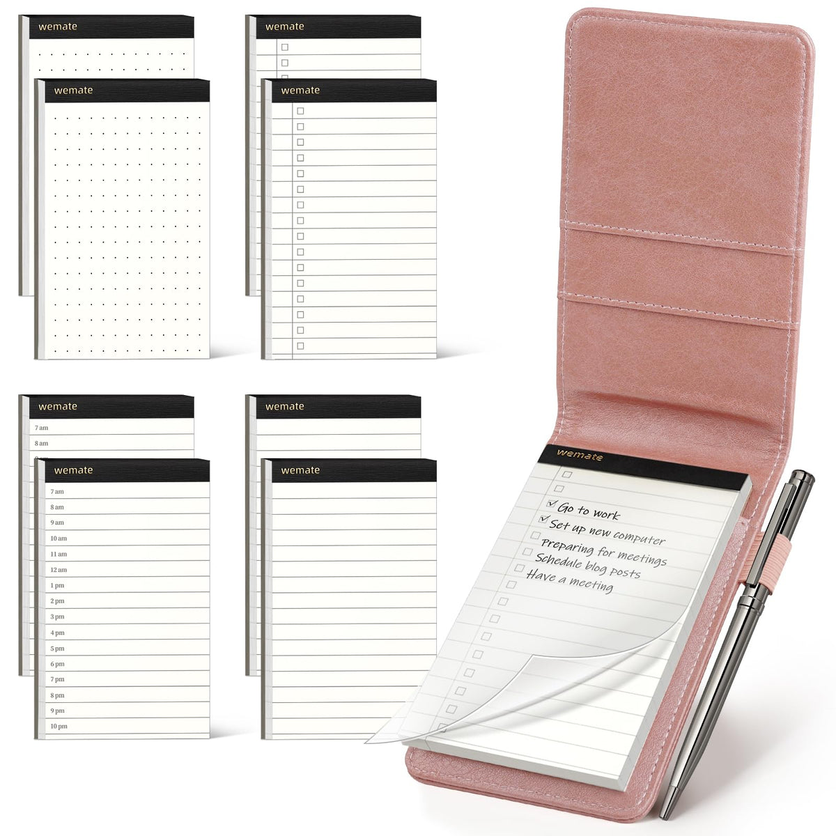 WEMATE Pocket Notebook with Pen, 10 Piece Pocket Notebook Set Brown