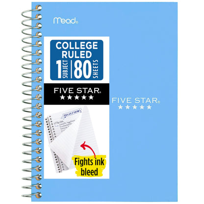 Five Star Spiral Notebook, 1 Subject, College Ruled Paper, 4-3/8" x 7", Small Size, 80 Sheets, Fights Ink Bleed, Water Resistant Cover, Seaglass Green (450048CH1-ECM)