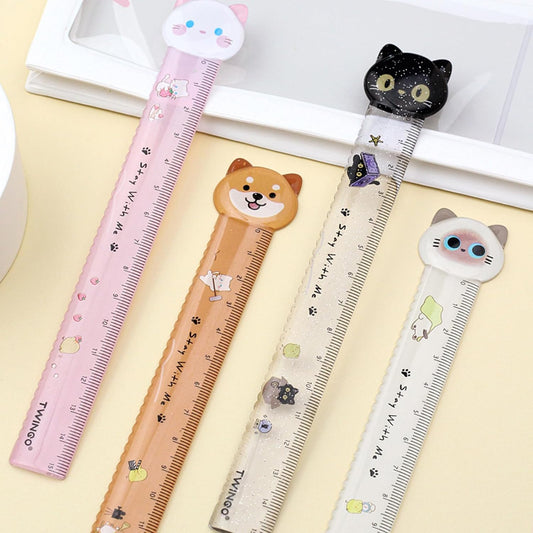 4Pcs Cat Rulers, 15cm Cute Cartoon Plastic Ruler Set for School