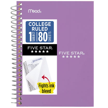 Five Star Spiral Notebook, 1 Subject, College Ruled Paper, 4-3/8" x 7", Small Size, 80 Sheets, Fights Ink Bleed, Water Resistant Cover, Seaglass Green (450048CH1-ECM)