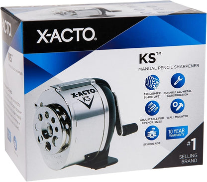 X-ACTO KS Manual Pencil Sharpener, Mountable, Metal, 1 Count - Classroom, Teacher Supplies, Adjustable for 8 Pencil Sizes