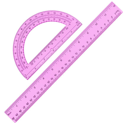 Zonon 2 Pcs 12 Inch Clear Ruler and 6 Inch Plastic Protractor Set, Clear