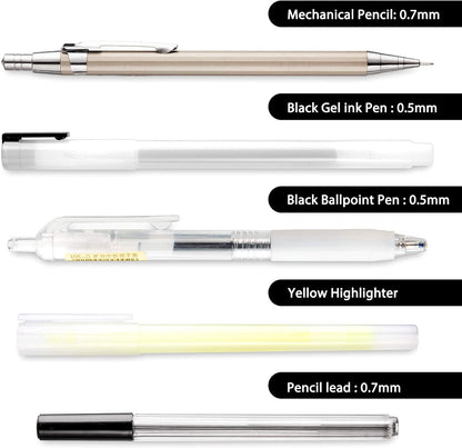 Whaline 10Pcs Japanese Style Stationery Set, Gel Ballpoint Pen, Mechanical Pencil, Lead Refills, Correction Tape, Sticky Notes, Eraser, Ruler, Highlighter, Bag, Back to School Supplies for Students