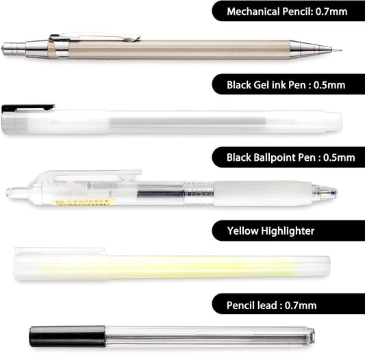 Whaline 10Pcs Japanese Style Stationery Set, Gel Ballpoint Pen, Mechanical Pencil, Lead Refills, Correction Tape, Sticky Notes, Eraser, Ruler, Highlighter, Bag, Back to School Supplies for Students
