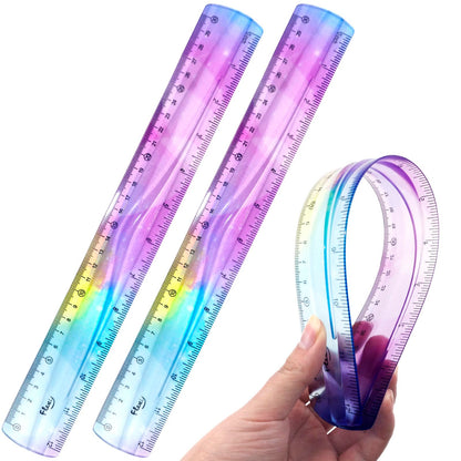 12 Inch & 6 Inch Flexible Ruler, Bendable Plastic Ruler, Soft Bendable Gradient Color Rulers with Centimeters and Inches for Student School Classroom Office Supplies