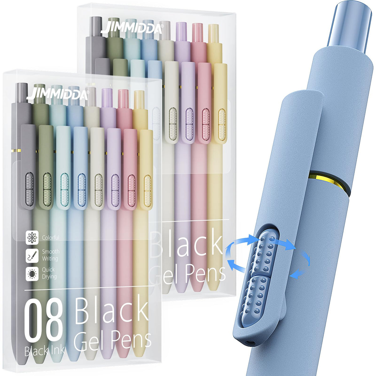 8 Pack Gel Pens, Black Ink Quick-Drying No Smudge with Fidget