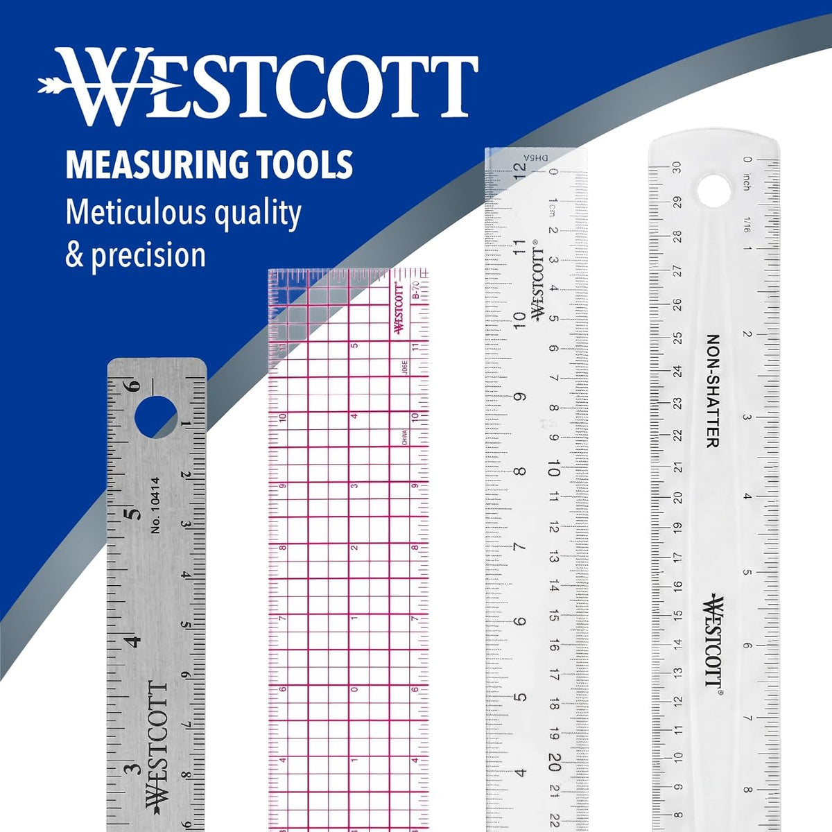 Westcott 10414 Stainless Steel Metal Ruler with Non-Slip Cork Base, 6 in