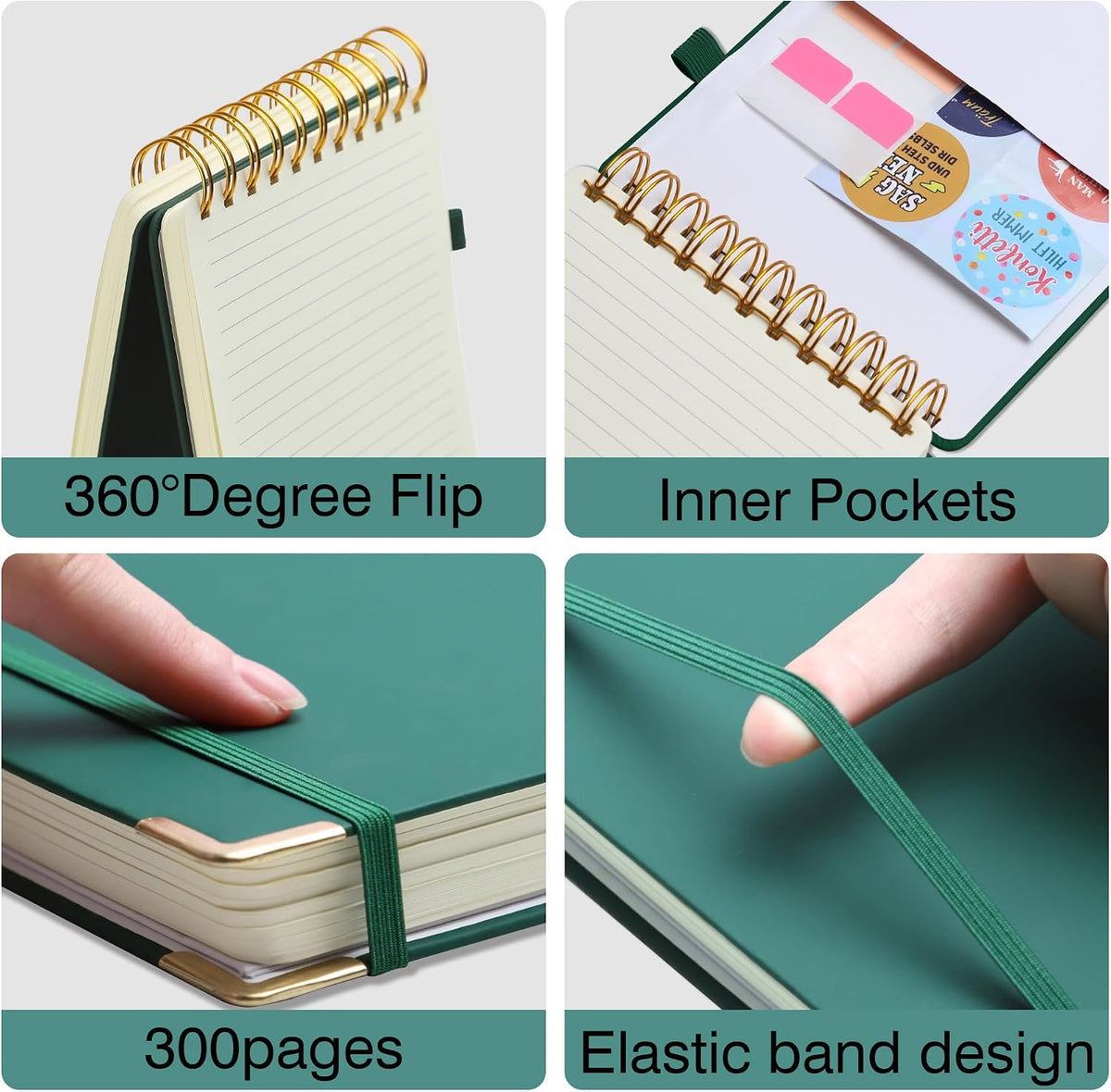 300 Pages Top Spiral Notebook 6x9 Leather Steno Pad Hardcover Steno Notebooks Top Spiral for Work Steno NotePad, 100 GSM Thick Paper, Left Handed Notebooks for Office College School, Black