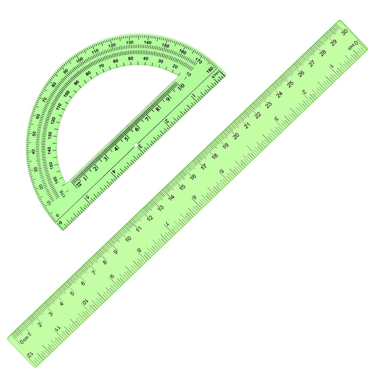 Zonon 2 Pcs 12 Inch Clear Ruler and 6 Inch Plastic Protractor Set, Clear