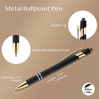 LINFANC 12 Pack Nice Black Pens Ballpoint Pens Stylus Pen for Touchscreen