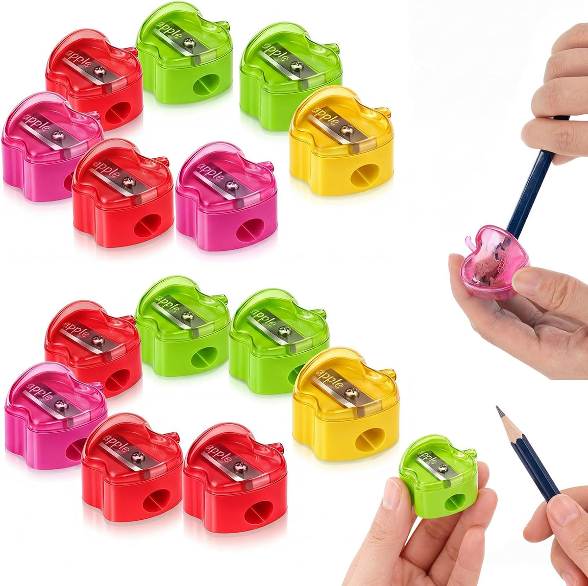 Colarr 24 Pcs Apple Shaped Pencil Sharpeners Bulk Colorful Portable Manual Sharpener with Lid Back to School Gifts for Kids School Opening Gifts Bulk for Children Artists Classroom Kindergarten Office