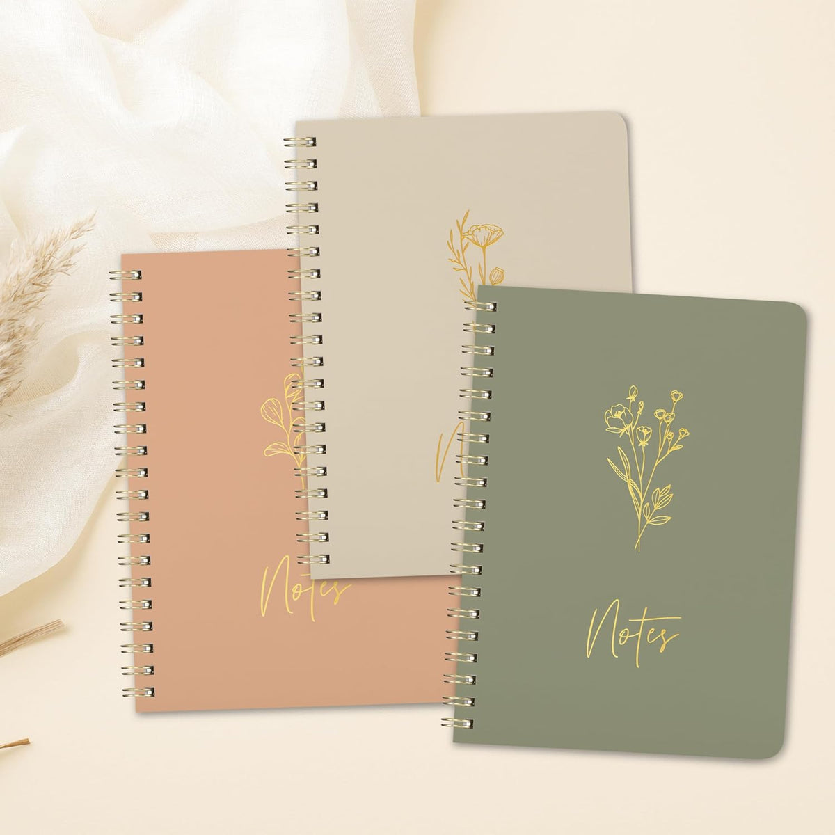 Aesthetic Spiral Notebook Set of 3 For Women - Cute College Ruled 7x5