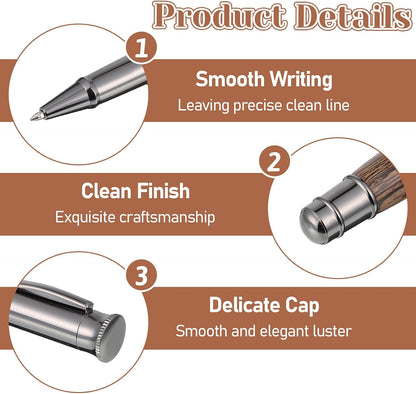ElevateTech Wood Rollerball Pen Set with 2 Ink Black Refills