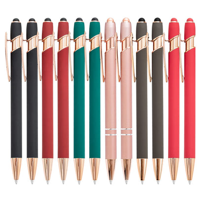 PASISIBICK 12-Piece Black Ballpoint Pen with Stylus Tip, 2 in 1 Stylish Metal Touch Screen Pen - Black Ink, 1.0 mm Medium Point - 5.5 x 0.4 inch / 14 x 1 cm