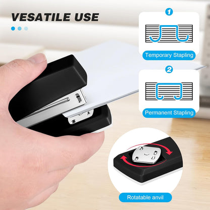 Stapler with 5000 Staples - 25 Sheet Capacity, Staplers for Desk, Black