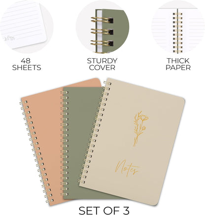 Aesthetic Spiral Notebook Set of 3 For Women - Cute College Ruled 7x5