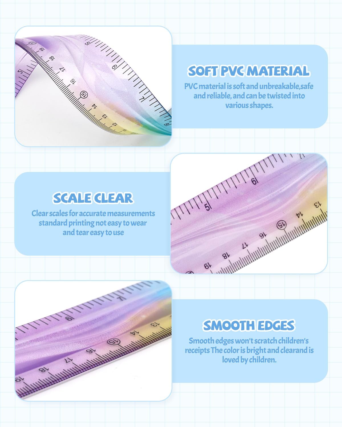 12 Inch & 6 Inch Flexible Ruler, Bendable Plastic Ruler, Soft Bendable Gradient Color Rulers with Centimeters and Inches for Student School Classroom Office Supplies